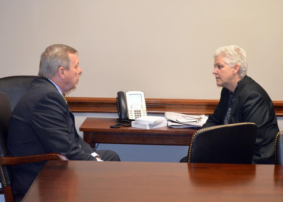 U.S. Senator Dick Durbin (D-IL) met with Gina McCarthy to discuss her nomination as Administrator of the Environmental Protection Agency.
